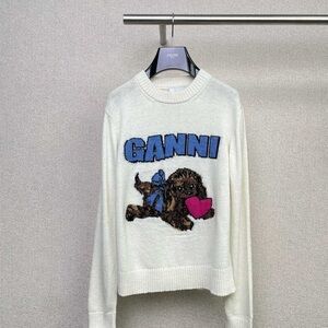 Ganni Cream Sweater with Blue and Pink Accents